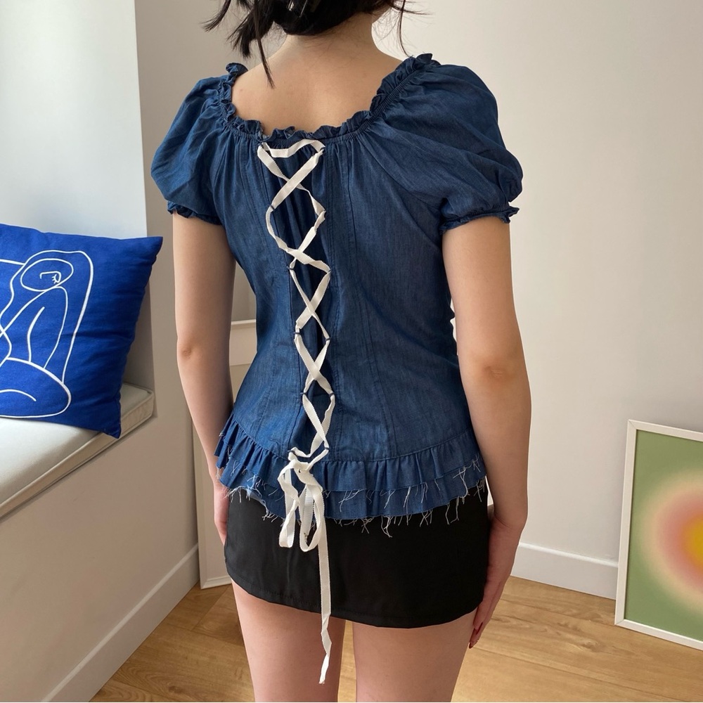 Blue Ruffled Women's Top - Picture 4 of 4